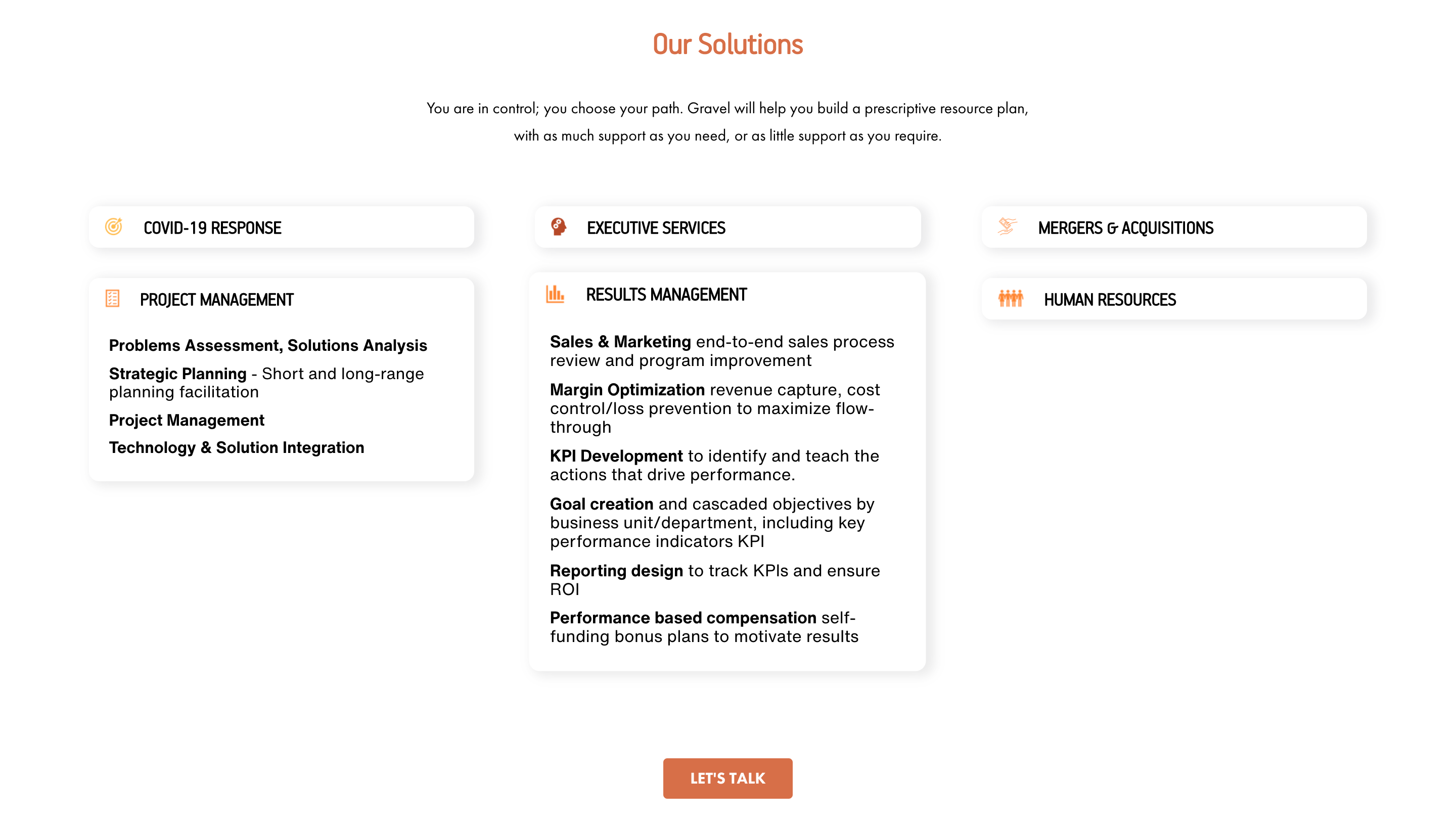 Screenshot of Gravelerc.com solutions page